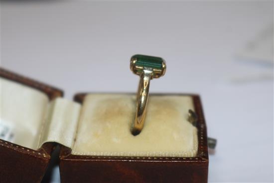 An 18ct gold and platinum, green tourmaline and diamond ring, size M.